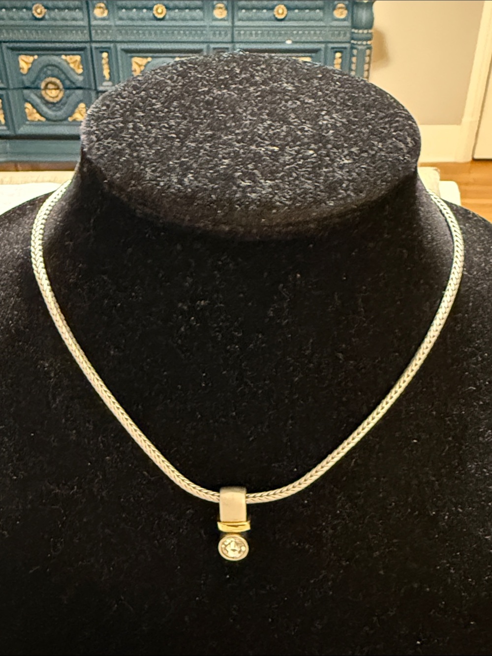 Vintage Piscatelli Silver Gold Tone Choker Pendant Statement Necklace